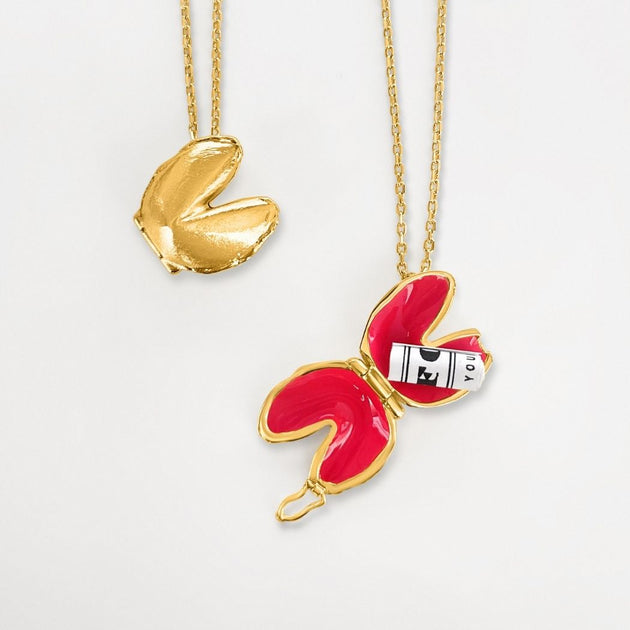 Pink Fortune Cookie Locket • Enamel Jewelry • Fortune & Frame