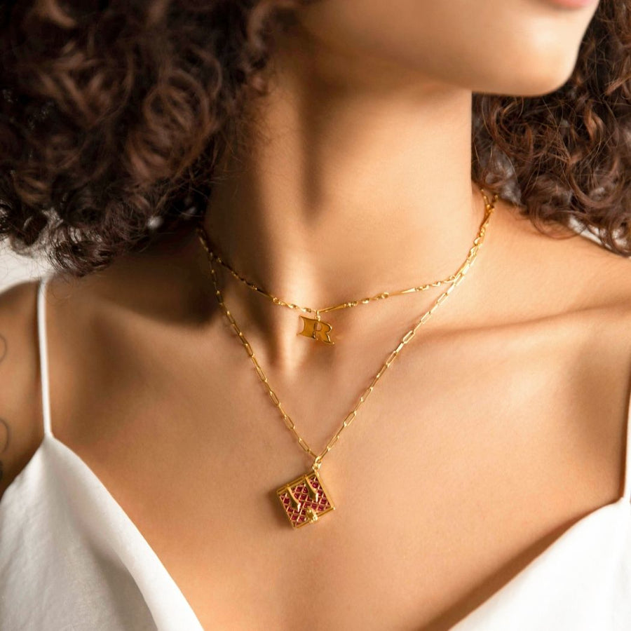 Secret Diary Book Locket (Burgundy) - Gold