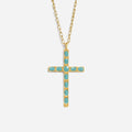 Enamel Cross Pendant (Aquamarine) - Gold