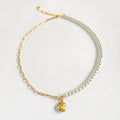 Fortune Cookie Pearl Necklace - Gold
