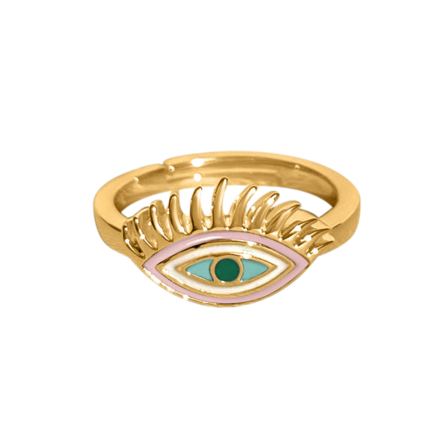 Forever Safeguard - Gold Navy Enamel Evil Eye Ring in 2023