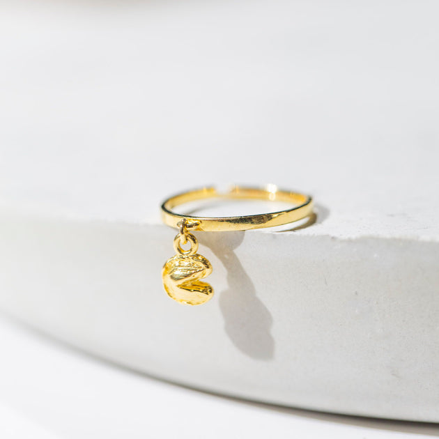 Fortune Cookie Charm Ring • Gold Ring • Fortune & Frame