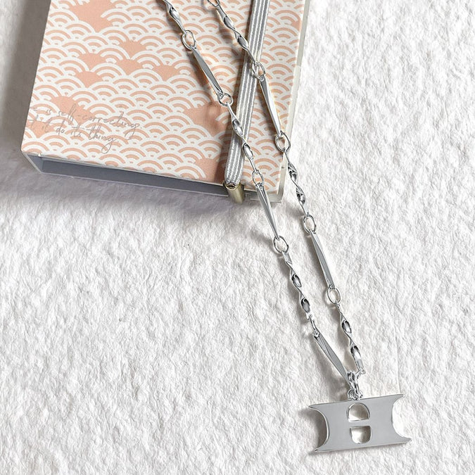 H Silver Initial Necklace • Letter H Pendant • Fortune & Frame