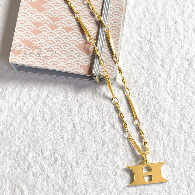 H Gold Initial Necklace • Letter H Pendant • Fortune & Frame