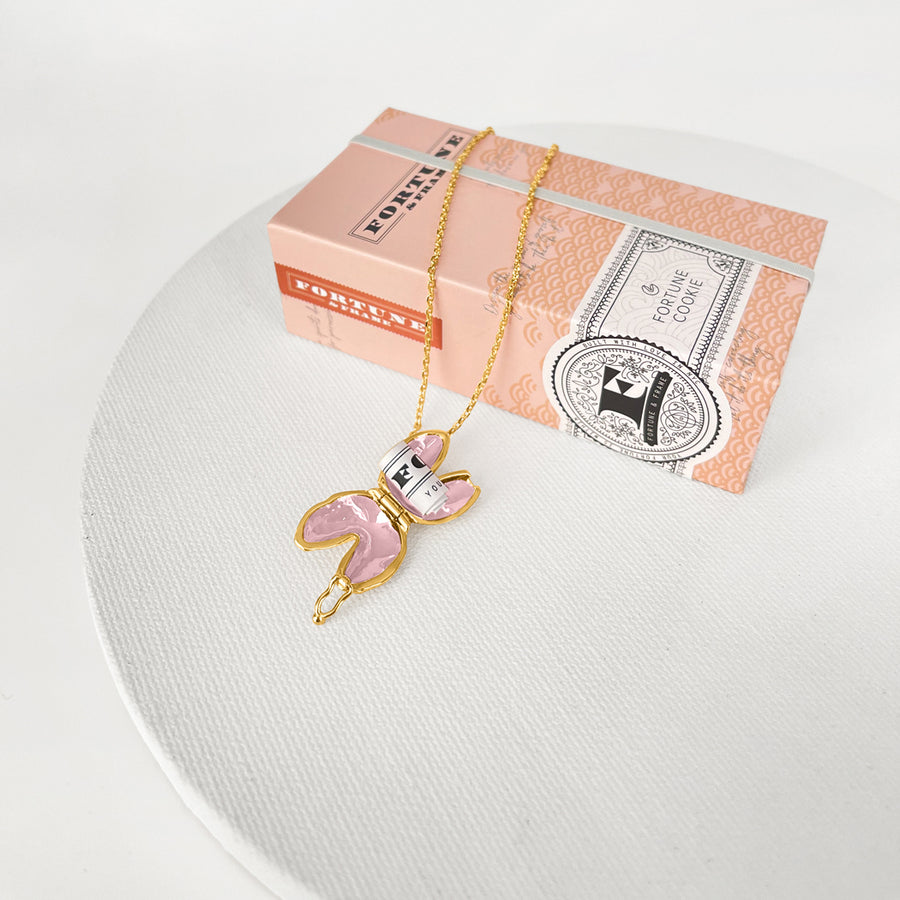 Blush Fortune Cookie Locket • Enamel Jewelry • Fortune & Frame