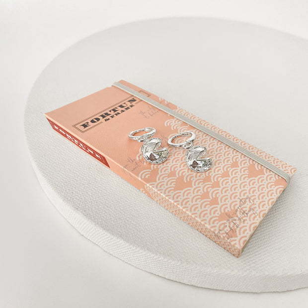 Mini Fortune Cookie Huggie Earrings - Silver
