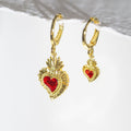 Mismatched Sacred Heart Earrings - Gold
