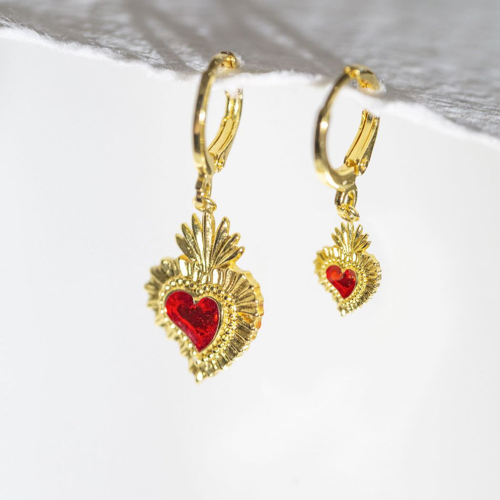 Mismatched Sacred Heart Earrings • Huggie • Fortune & Frame