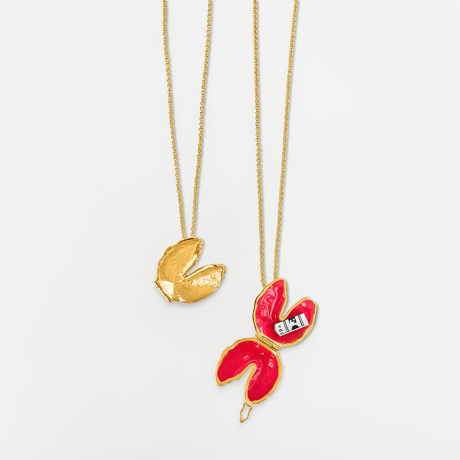 Pink Fortune Cookie Locket • Enamel Jewelry • Fortune & Frame